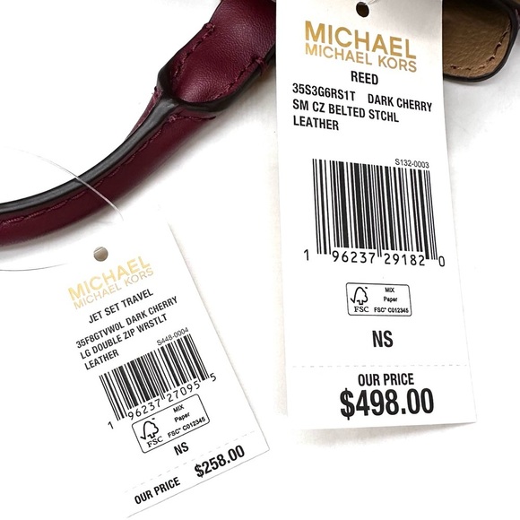 Michael Kors Reed Small Satchel Crossbody Bag & LG Double Zip Wallet Dark Cherry - Picture 16 of 16